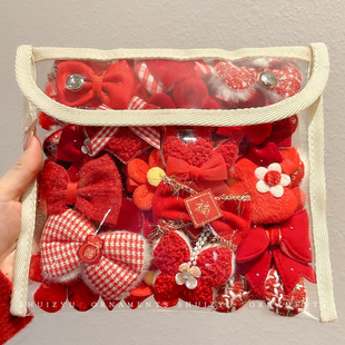 新年红色儿童蝴蝶结发夹小女孩过年头饰女童可爱喜庆发卡夹子发饰