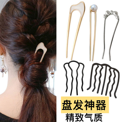 贝母发簪女2023新款U型发夹后脑勺盘发神器发钗高端簪子气质头饰