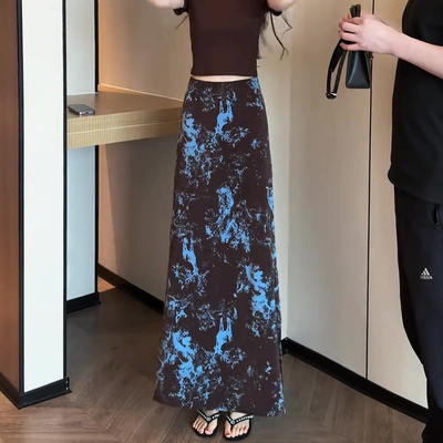 夏天巨好看的扎染印花半身裙女2026新款时尚洋派A字中长版包臀裙