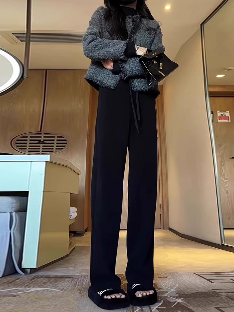 加绒雪尼尔裤子女秋冬2025新款小个子黑色灯芯绒直筒裤窄版阔腿裤