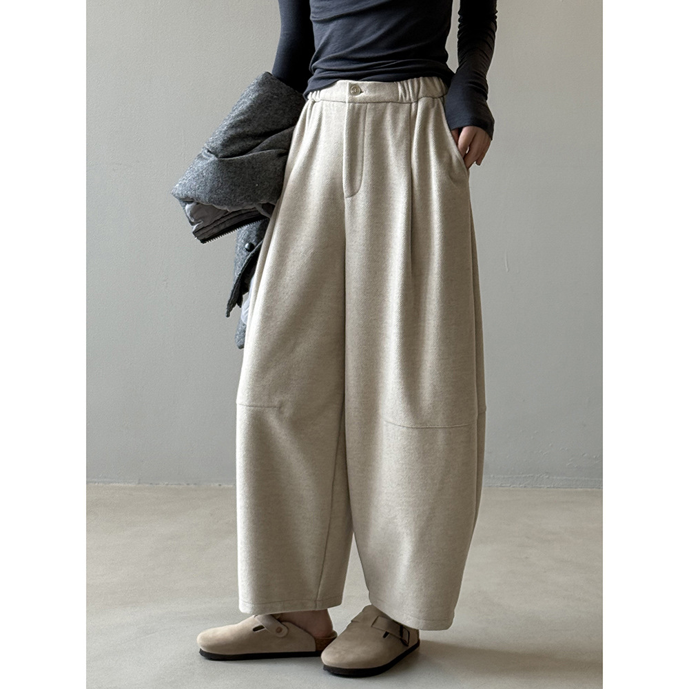 言双 复古质感呢料气球裤女 秋冬高腰显瘦百搭阔腿裤长裤子 9826