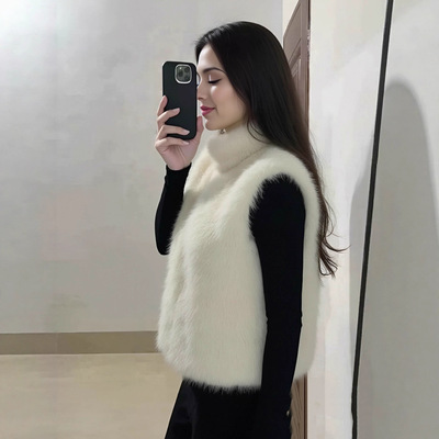 2025秋冬女士坎肩环保皮草立领马甲仿水貂毛新款休闲时尚背心外套