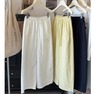 休闲九分裤 子纸片裤 夏季 洗水棉质宽松裤 子 薄款 日韩小个子阔腿裤