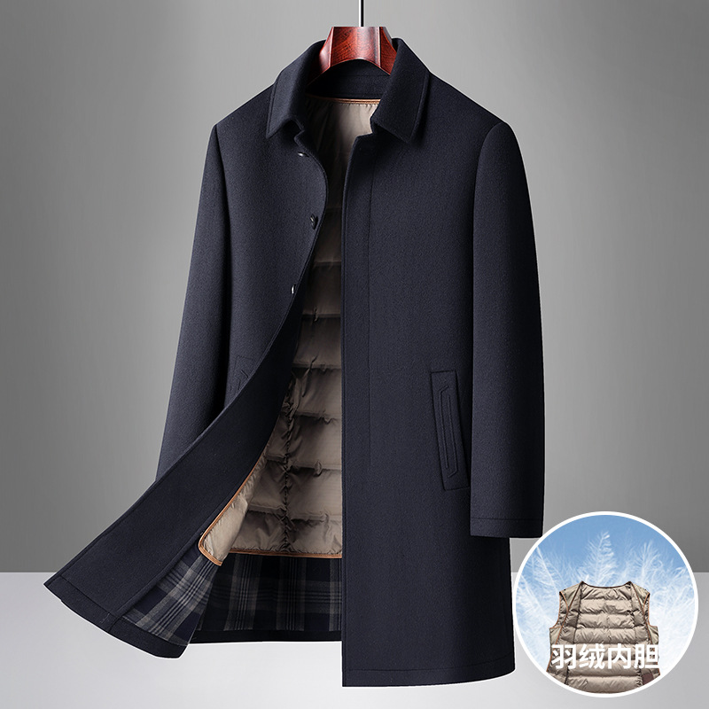 冬季男士羊毛呢大衣中长款翻领商务可拆卸羽绒内胆羊毛大衣男外套