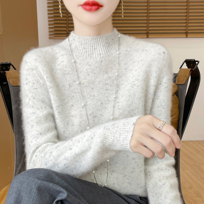 100纯羊毛衫女半高领加厚针织打底衫秋冬新款点子纱套头羊绒毛衣