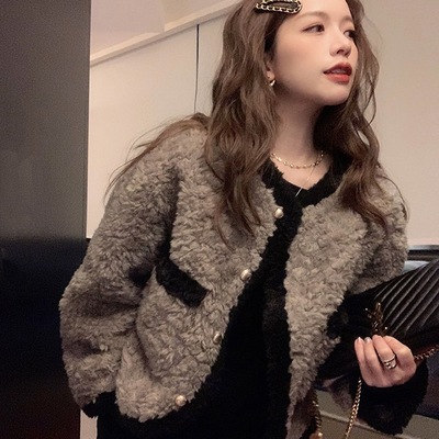 新款小香风外套女加厚仿獭兔毛皮草外套时尚羊羔毛大衣年轻千金风