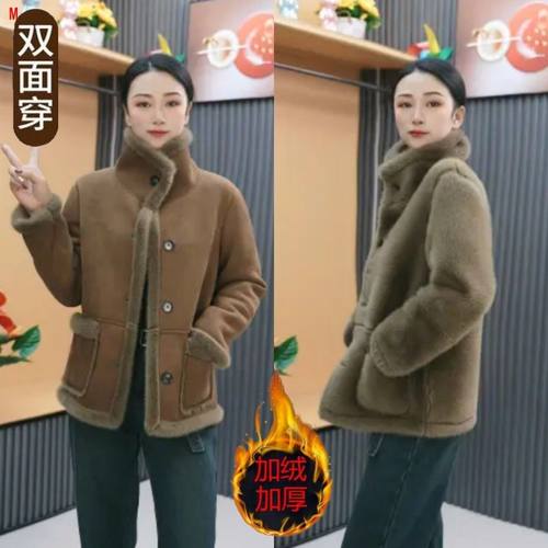 皮毛一体外套女2024新款爆款秋冬今年流行独特加绒加厚棉服