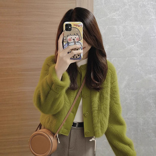 奶里奶气牛油果绿色仿貂毛环保皮草外套2026新款女冬季毛毛外套