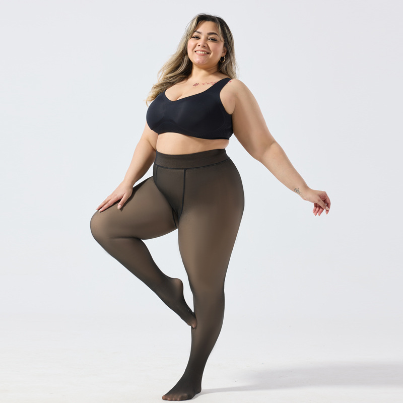 跨境热卖款黑透肤水洗柔软一体裤大码女士秋冬加厚加大毛绒连裤袜