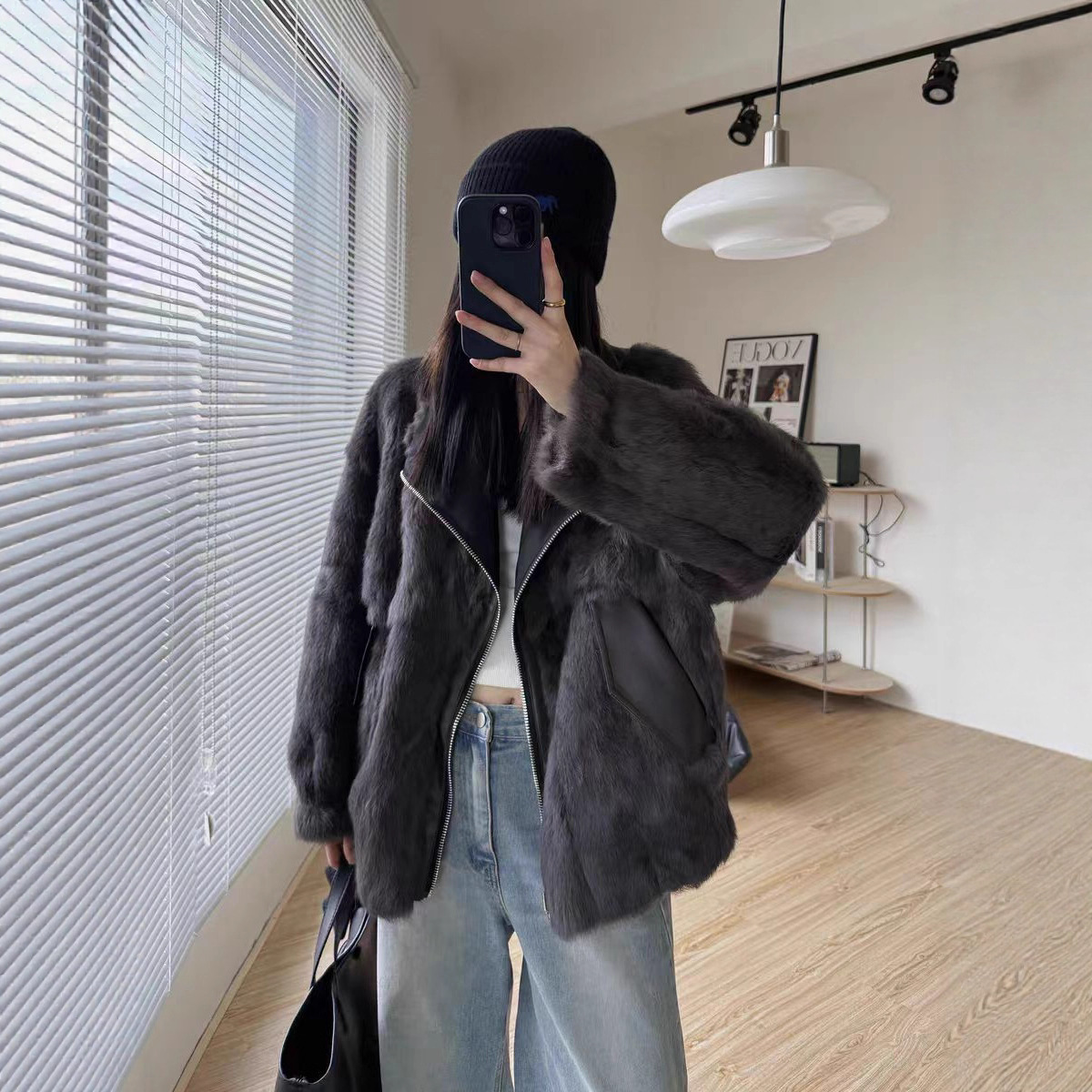 正反两面穿2025秋冬新款休闲宽松兔毛皮草外套女短款皮毛一体上衣