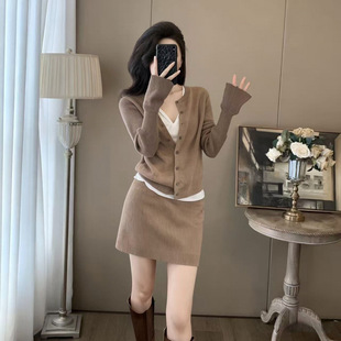 春秋夏小香风针织开衫短裙两件套装女绝美显瘦得体风穿搭