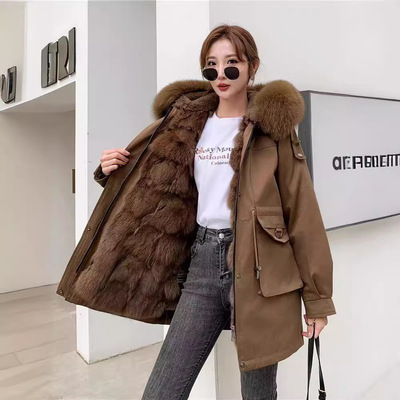 海宁皮草派克服女2025新款冬狐狸毛内胆可拆卸中长款皮毛一体外套