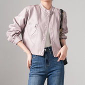 26春季 荔枝纹气质粉色皮衣减龄洋气俏皮感小立领外套29145 新款