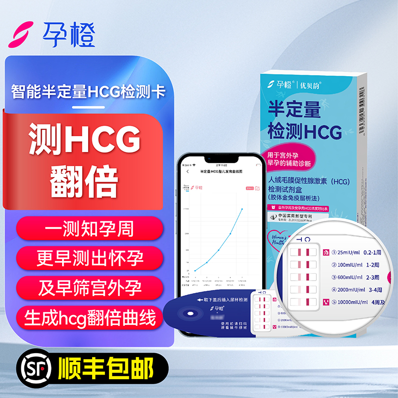 智能半定量HCG五联卡1支测孕周5支测HCG翻倍