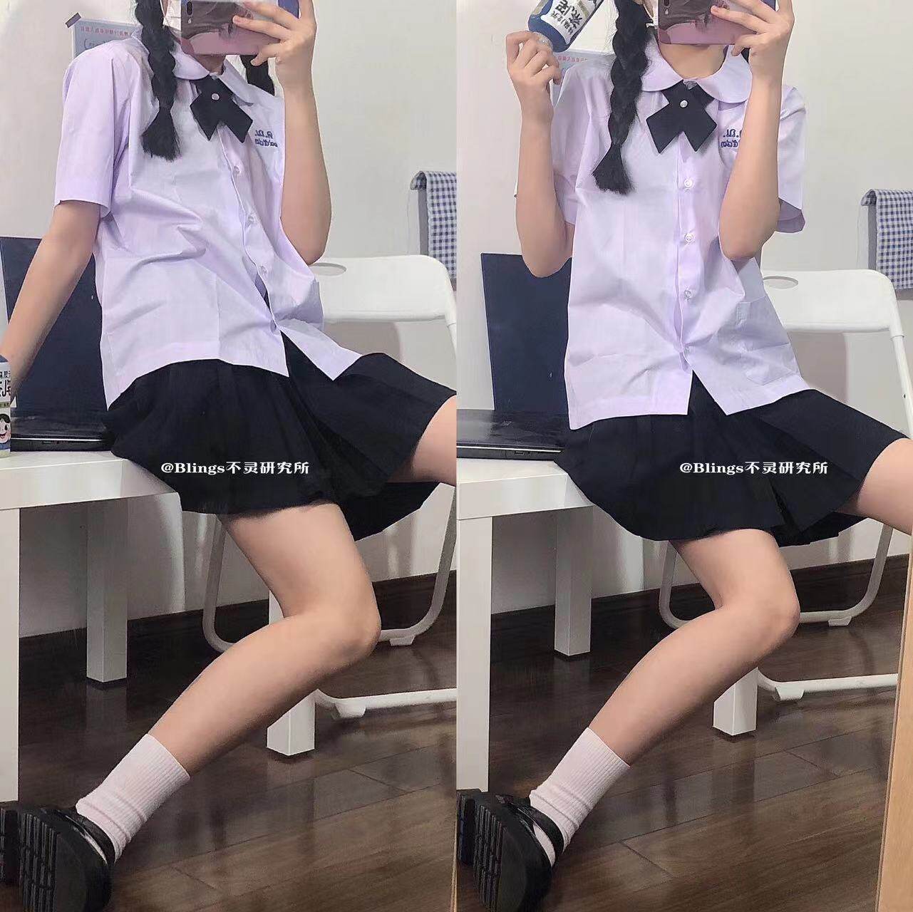 【团购现货】鞠婧祎泰国泰式校服jk淡紫短袖衬衫小水同款圆领百搭