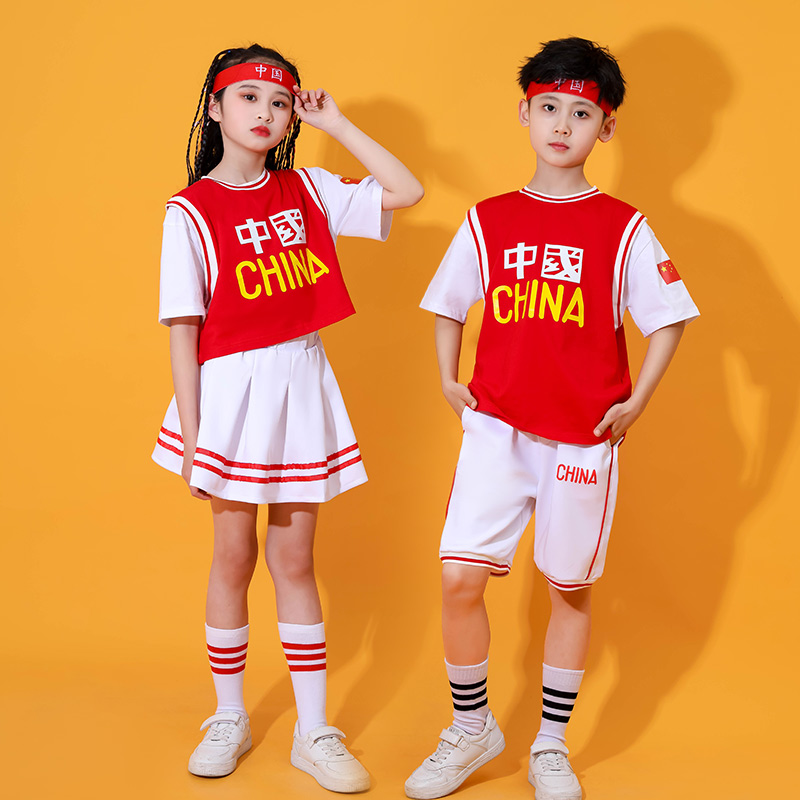 新款儿童啦啦操拉拉队演出服幼儿嘻哈爵士舞蹈服学生运动会表演服