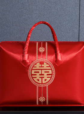 婚庆陪嫁夏凉被四件套包装手提袋红色礼品袋牛津布锻面绣花收纳袋