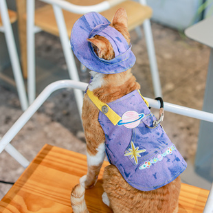 任发财 牛仔星空紫户外胸背带牵引绳德文猫衣服无毛猫背心