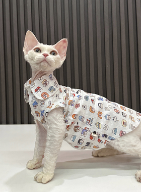 卡通头像无袖衬衫背心纯棉透气发财无毛猫衣服德文衣服斯芬克斯猫