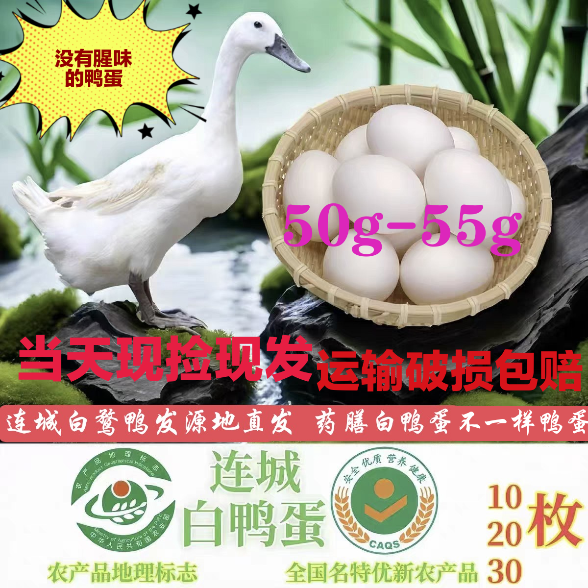 初生蛋正宗连城白鸭蛋鲜鸭蛋白鹜鸭白鹭鸭蛋土鸭新鲜农家散养包邮