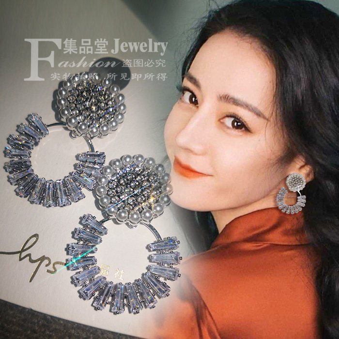 日韩闪亮T方锆石珍珠元素925银针水钻精工耳钉时尚轻奢防过敏爆闪