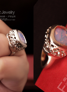 韩国欧美风夸张月光石镂空大戒指