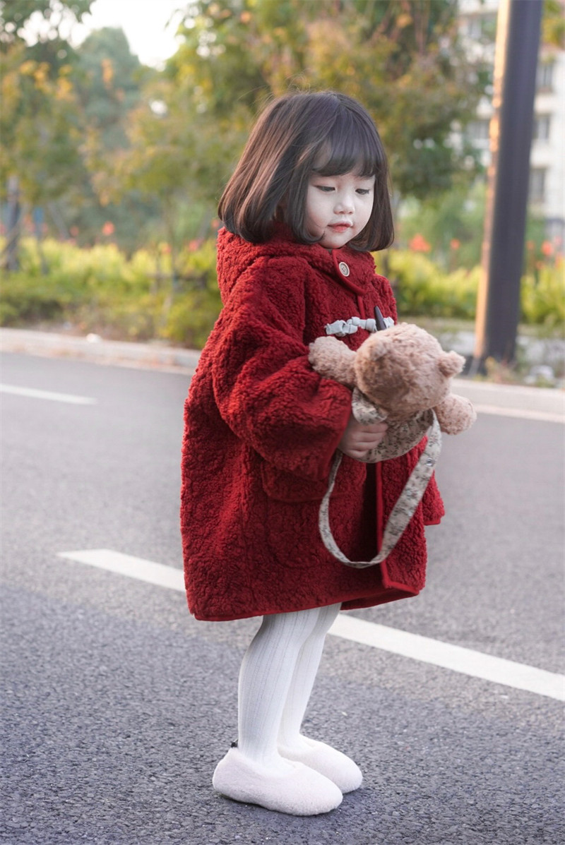 洋气红女童冬款韩版皮毛外套女宝宝喜庆圣诞节新年红衣服儿童