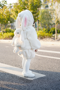 WONIUKIDS女童连帽毛绒套装冬保暖洋气兔子毛毛衣服女宝宝加绒