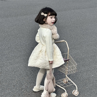 WONIU好温柔~女童秋冬连衣裙拼接女童针织白色裙子内搭公主裙打底