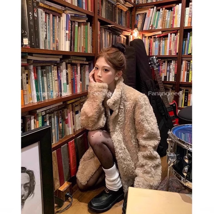 短款日常仿皮草环保立领短款大衣