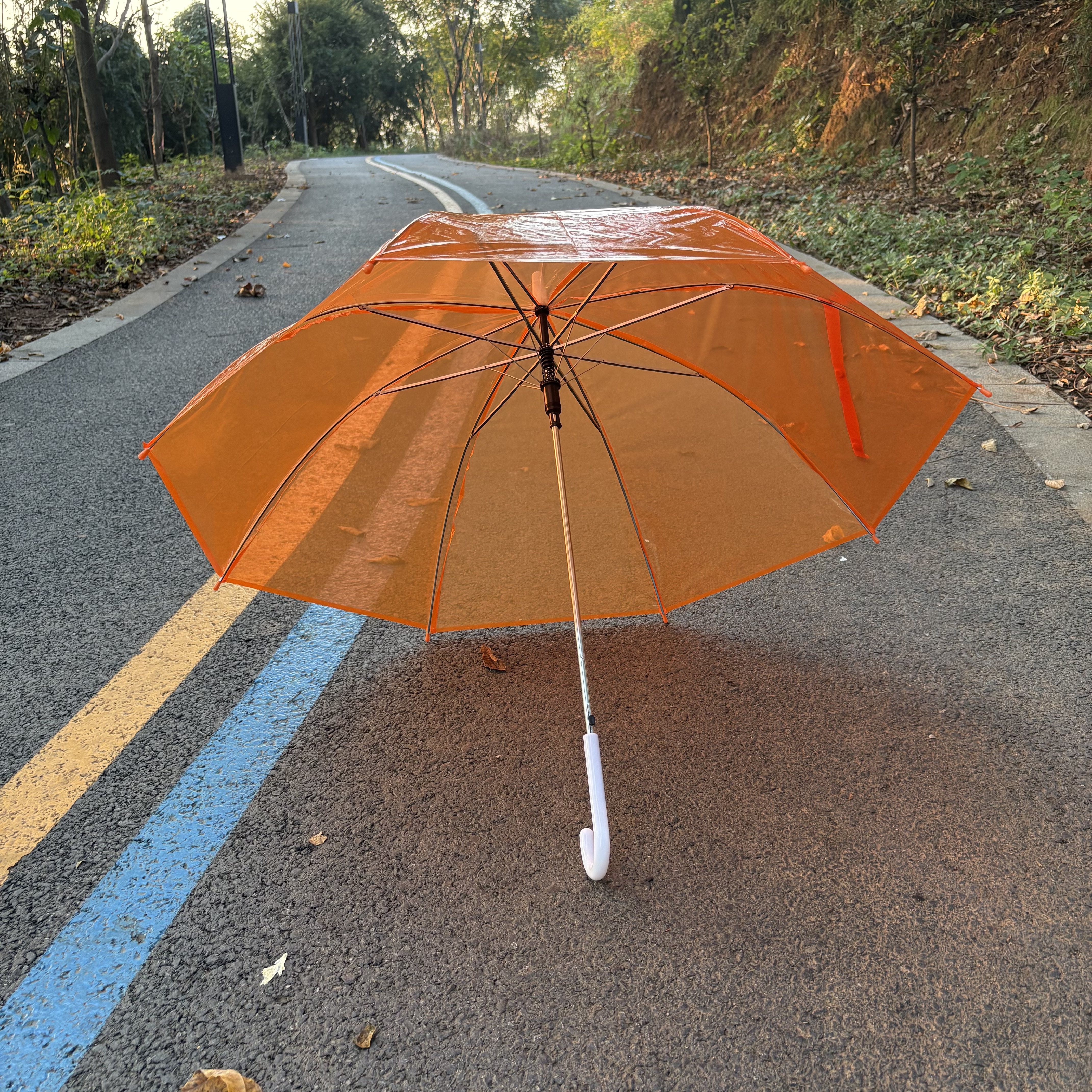 橘色透明雨伞加厚伞面纯色定制LOGO现代经典款式小清新礼品广告