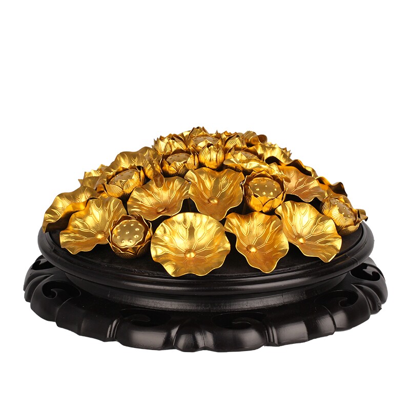 佛堂寺院供佛莲花供花金花盆家居装饰庄严鎏金莲花财神聚宝盆