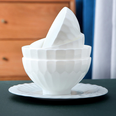 可微波骨瓷餐具浮雕陶瓷米饭碗沙拉碗鱼盘菜盘子白瓷汤锅平盘家用