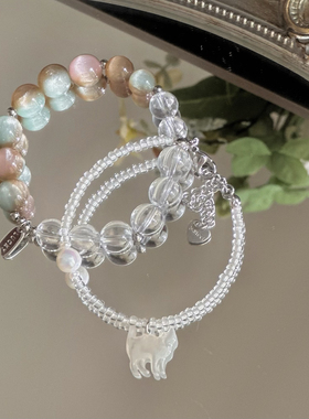 叠戴小猫手链原创百搭水晶手串