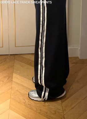 CC-LL韩国东大门代购 春季新款 蕾丝拼接 松紧腰显瘦直筒休闲裤