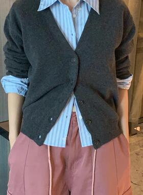 CC-LL韩国东大门代购 春季新款 V领纯色系扣简约百搭毛衣针织衫