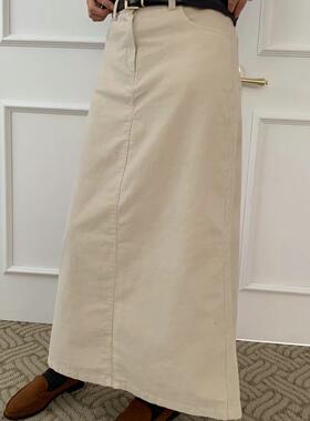 CC-LL韩国东大门代购 秋冬新款 复古高腰显瘦开叉百搭直筒半身裙