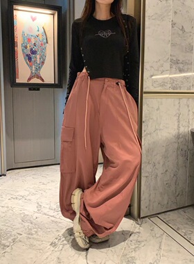 CC-LL韩国东大门代购 秋季新款 抽身松紧腰 纯色工装风百搭休闲裤