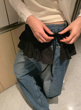 CC-LL韩国东大们代购 春季新款 纯色系带印花叠穿百搭半身裙短裙