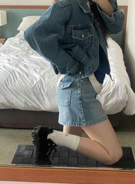 CC-LL韩国东大门代购 春季新款 水洗蓝高腰显瘦A字裙牛仔裙半身裙