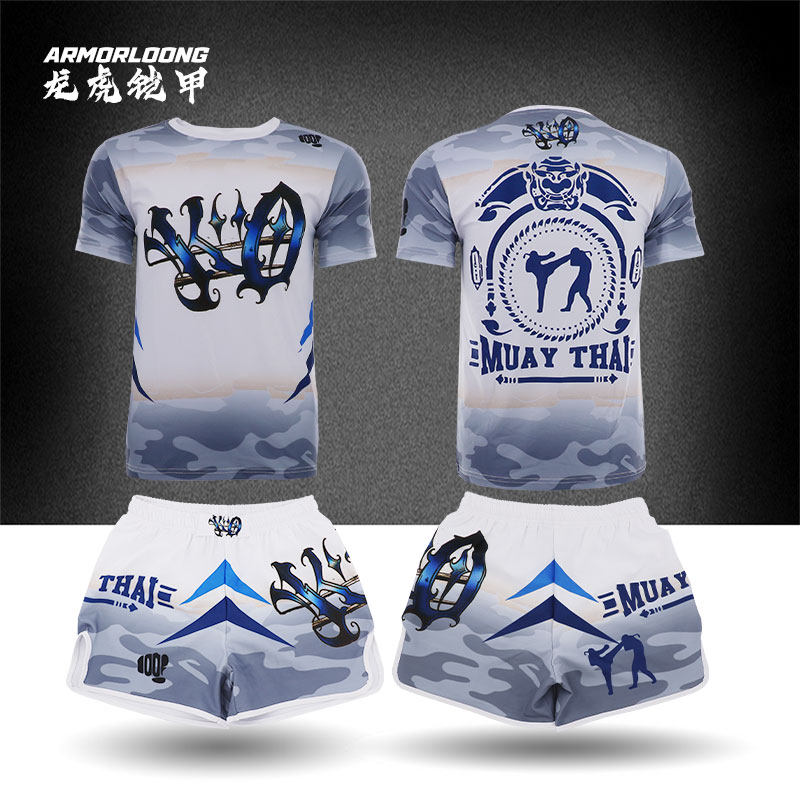 免费设计定制ufc拳击运动泰拳服短袖MMA上衣T恤短裤儿童速干套装