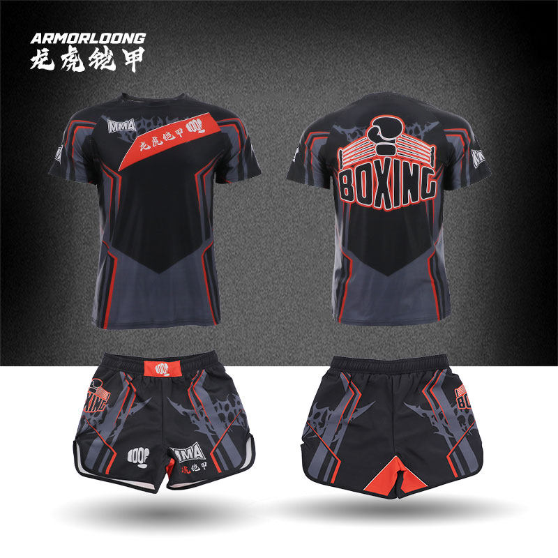UFC训练男T恤短袖上衣格斗散打拳击服拳馆MMA柔术比赛定制套装