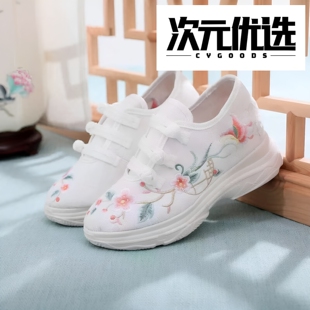 春秋新款汉服运动鞋绣花鞋老北京布鞋增高休闲鞋古风小白鞋旗袍鞋