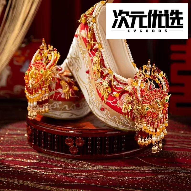 重工秀禾婚鞋内增高汉服绣花鞋女