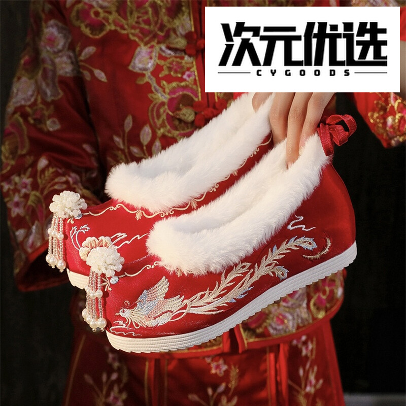 加绒汉服鞋加棉绣花鞋保暖棉鞋女