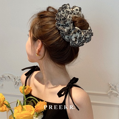 韩系黑色刺绣蕾丝温柔肠圈