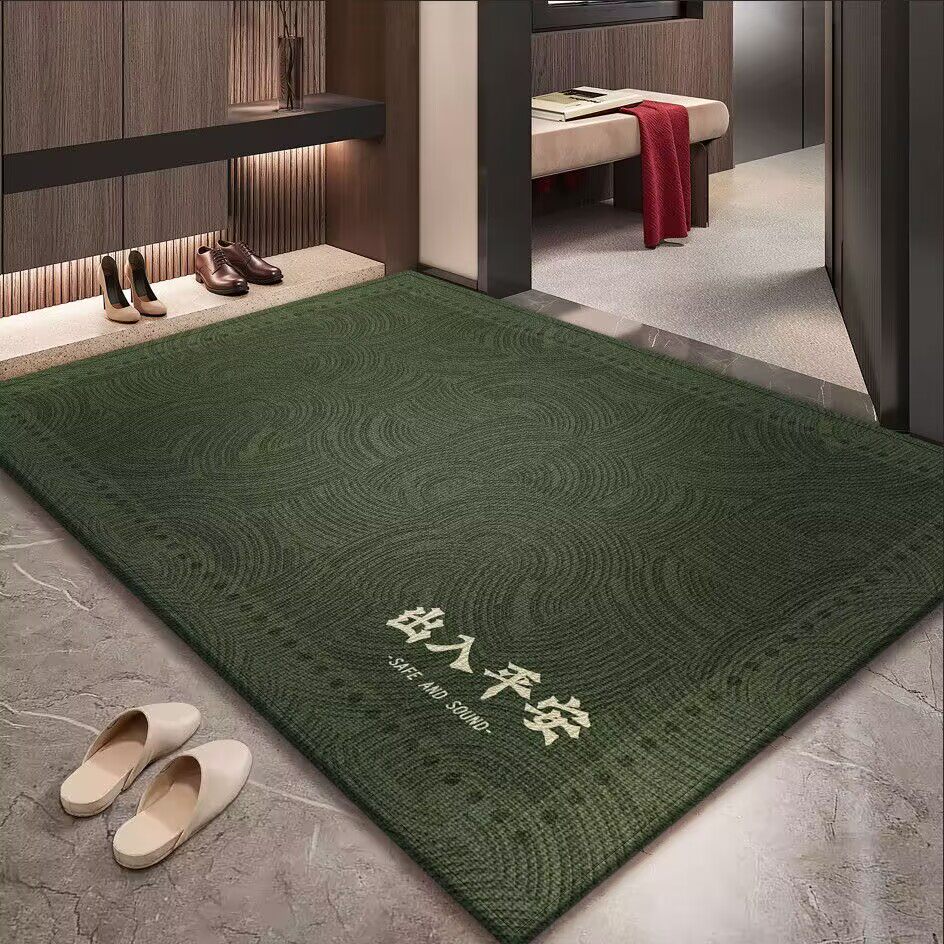 现代几何入户地垫门厅防滑地垫绿色耐磨可手洗长方形地毯