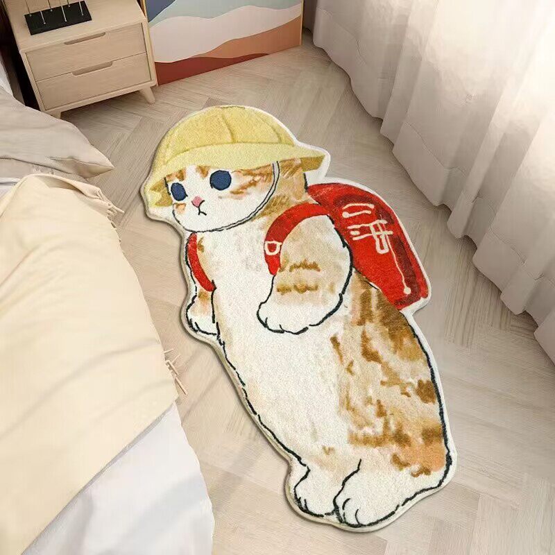 卡通猫咪地毯仿羊绒床边毯