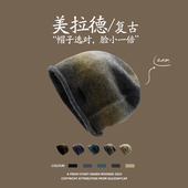 GULESWYCAP秋冬美拉德复古卷边针织堆堆毛线帽子女防寒保暖冷帽男