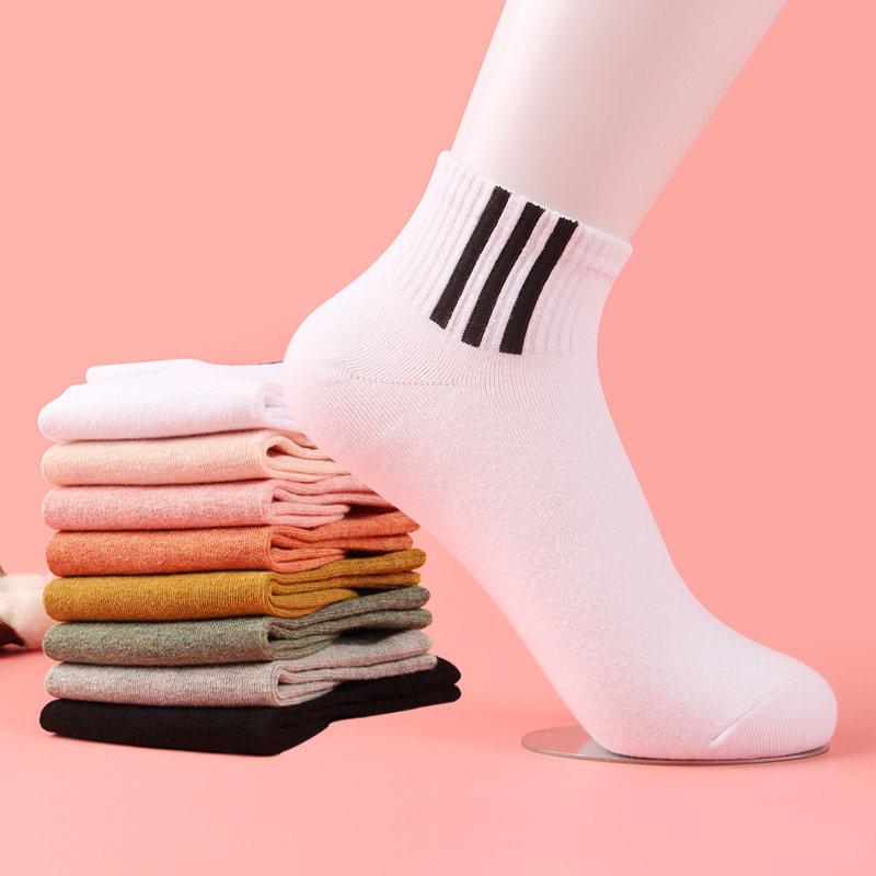 女士休闲潮流运动短袜纯色棉质船袜棉袜春夏秋季短腰袜子百搭学生